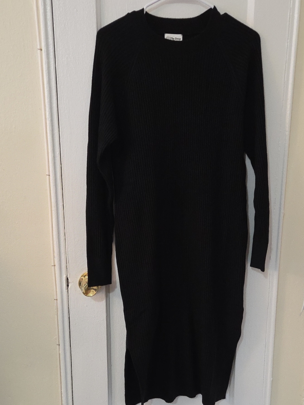 The DROP NWT Classic Black Rib-Knit Long Sleeve Midi Dress Small